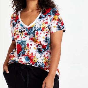 Torrid Floral Skull V-Neck Tee